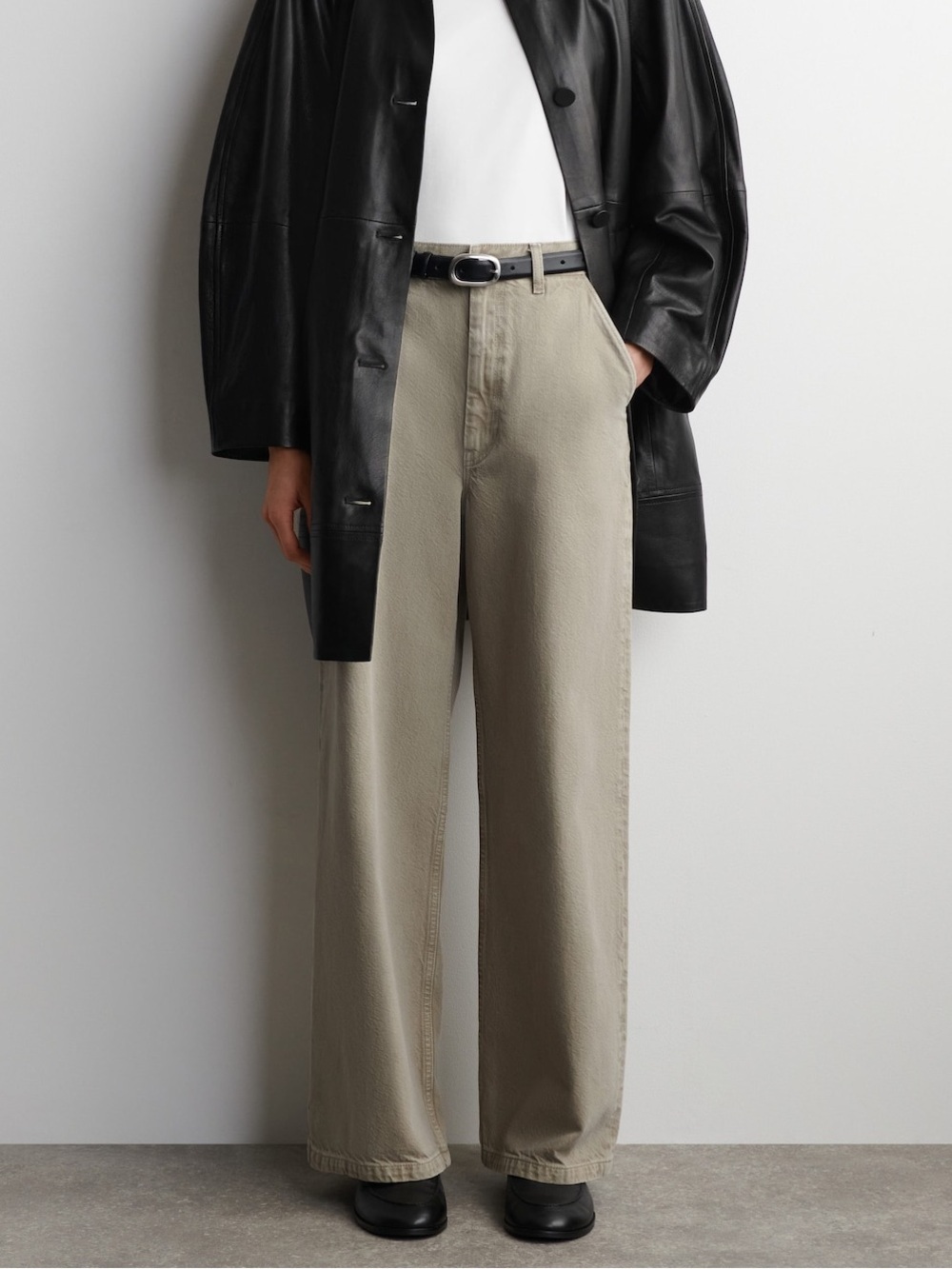 COS Wide Leg Denim Trousers Grey Beige High Rise Size 4